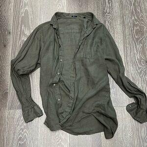 Zegna Sport Men’s Olive Green Linen Button-Up Shirt - Size XL